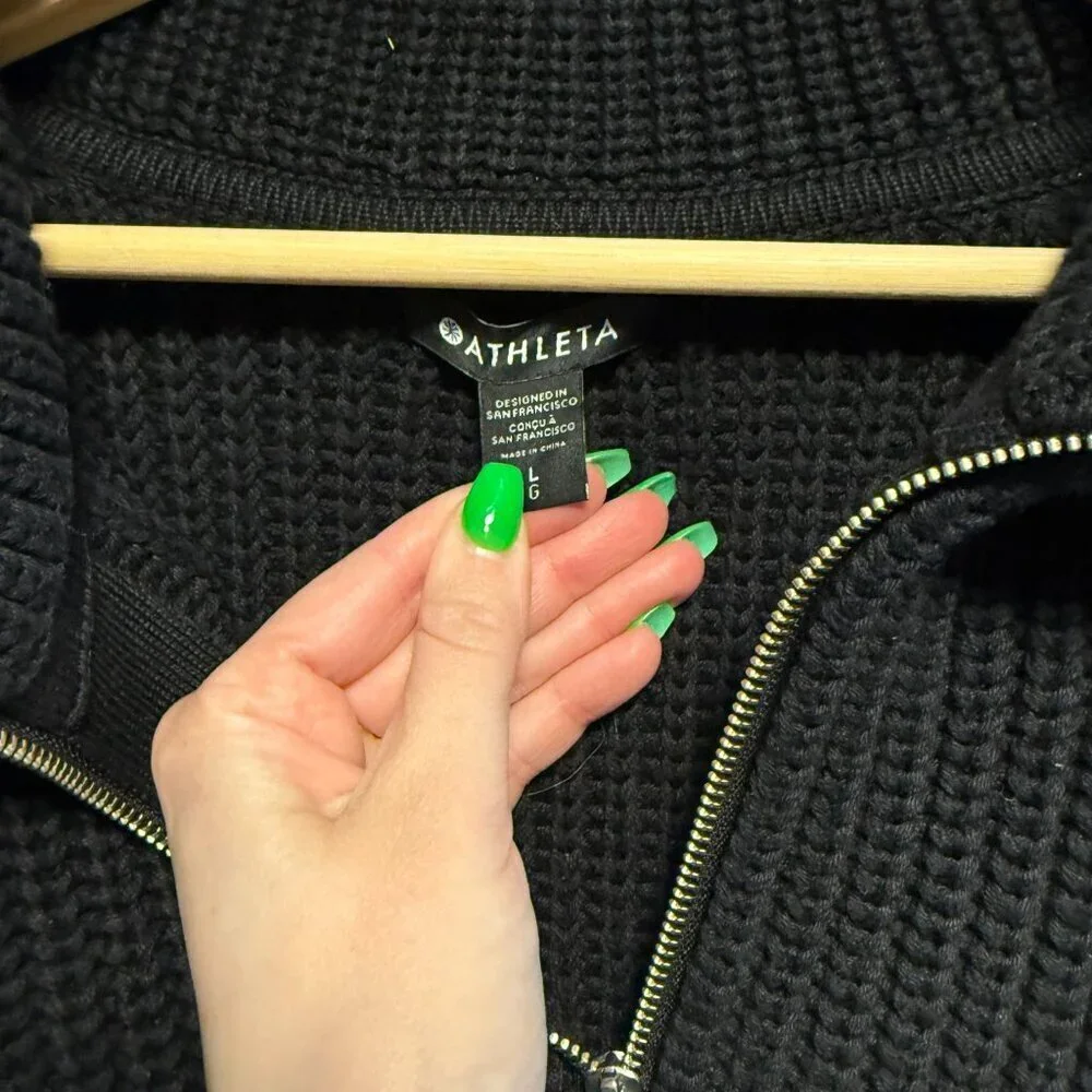 Athleta Women's Black Fisherman Ribbed Cotton Blend Large - Picture 5 of 6